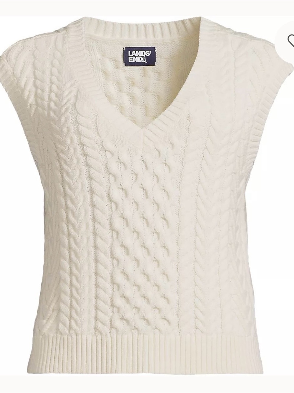 Lands' End Cream Cable-Knit V-Neck Sweater Vest